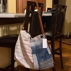 NWT Fredd + Basha Oversized Leather Denim Travel Bag Adj Straps Anthropologie